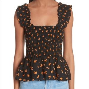 Ganni Beacon Smocked Peplum Top
